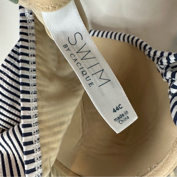 CACIQUE SWIM Women’s Size 44C Bikini Top Striped Underwire Ruffled Padded - Picture 11 of 16